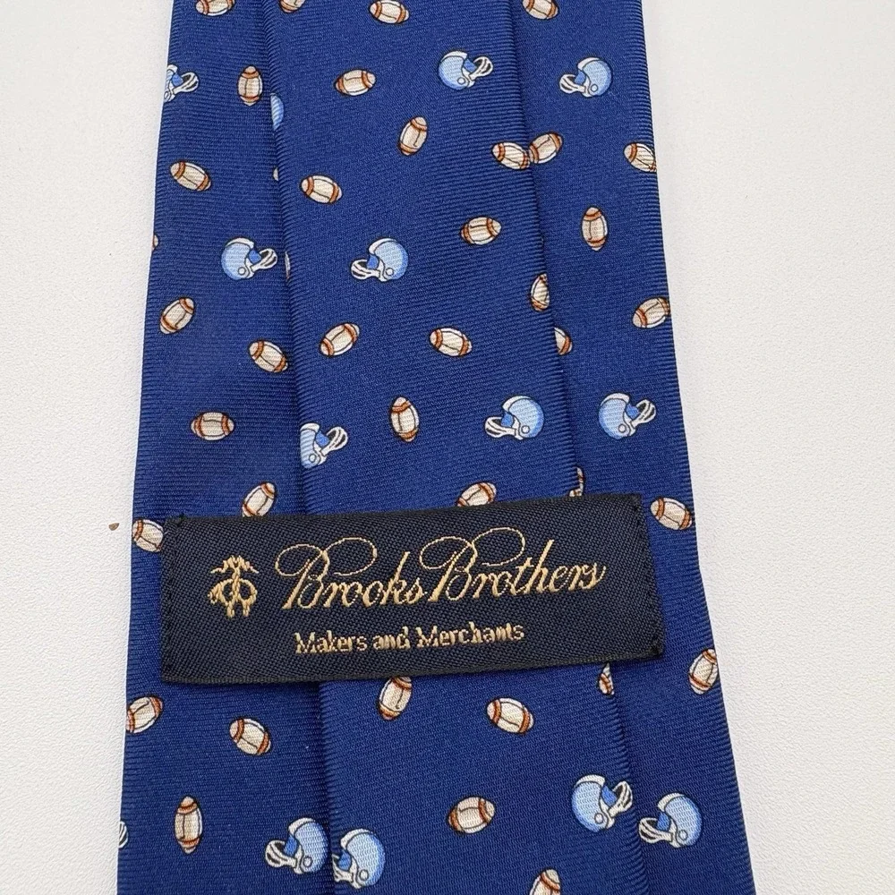 Brooks Brothers Makers Silk Tie Navy Blue Football Helmet Sports Made in USA